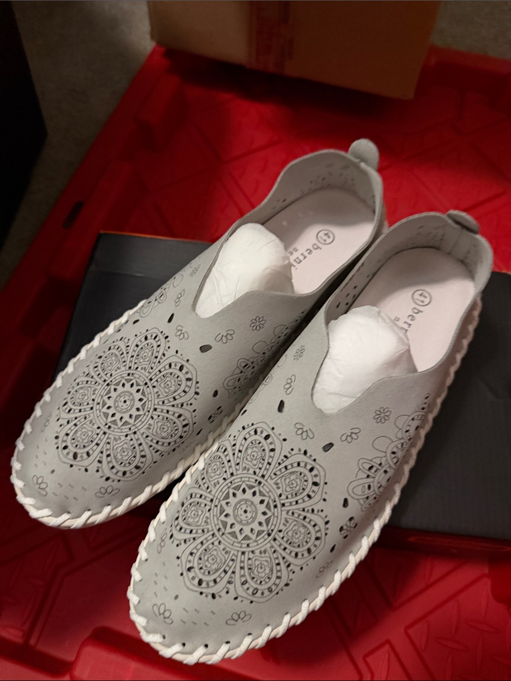 bernie mev. Light Gray Laser-Cut Slip-On Loafers